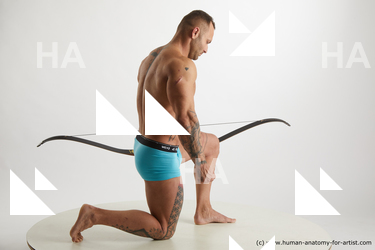 Underwear Man White Kneeling poses - ALL Muscular Short Brown Kneeling poses - on one knee Standard Photoshoot Academic