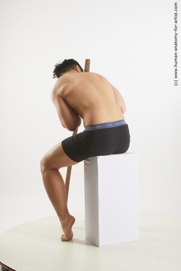 Underwear Man Asian Sitting poses - simple Slim Short Black Sitting poses - ALL Standard Photoshoot  Academic