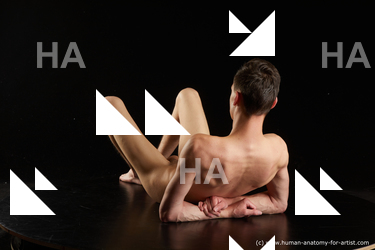 Nude Man White Laying poses - ALL Slim Short Brown Laying poses - on back Standard Photoshoot Realistic