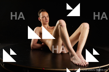 Nude Man White Laying poses - ALL Slim Short Brown Laying poses - on back Standard Photoshoot Realistic