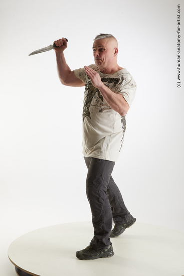 Casual Fighting with knife Man White Sitting poses - simple Average Short Grey Sitting poses - ALL Standard Photoshoot Academic