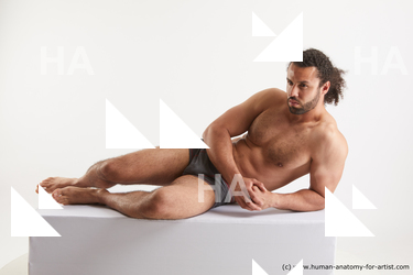Underwear Man Black Laying poses - ALL Muscular Medium Laying poses - on side Black Standard Photoshoot Academic