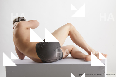 Underwear Man White Laying poses - ALL Slim Short Brown Laying poses - on side Standard Photoshoot Academic