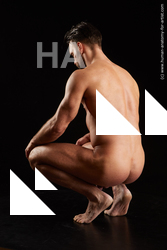 Nude Man White Muscular Short Black Sitting poses - ALL Sitting poses - on knees Standard Photoshoot Realistic