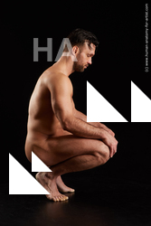 Nude Man White Muscular Short Black Sitting poses - ALL Sitting poses - on knees Standard Photoshoot Realistic