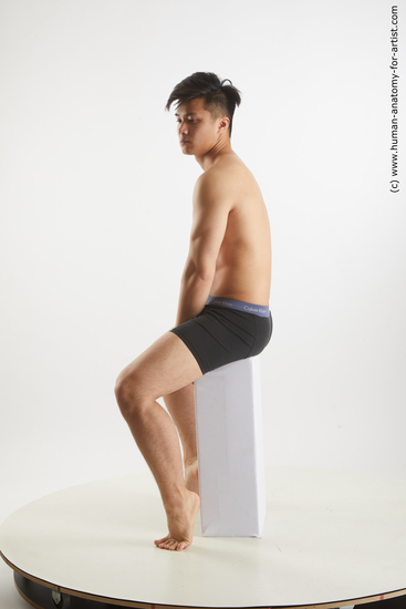 Underwear Man Asian Sitting poses - simple Slim Short Brown Sitting poses - ALL Standard Photoshoot Academic