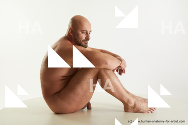 Nude Man White Sitting poses - simple Bald Sitting poses - ALL Standard Photoshoot Chubby Realistic