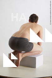 Underwear Man White Kneeling poses - ALL Slim Short Brown Kneeling poses - on both knees Standard Photoshoot Academic