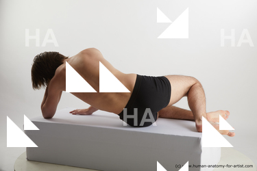 Underwear Man White Laying poses - ALL Slim Short Brown Laying poses - on side Standard Photoshoot Academic