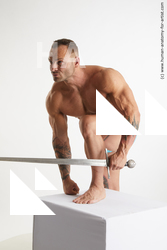 Underwear Fighting with sword Man White Muscular Short Brown Standard Photoshoot Academic