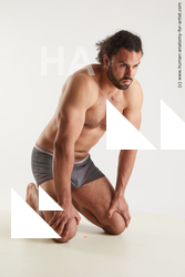 Underwear Man Black Kneeling poses - ALL Muscular Medium Brown Kneeling poses - on both knees Standard Photoshoot Academic