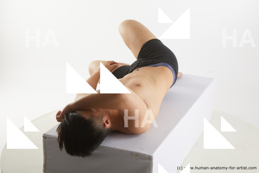 Underwear Man Asian Laying poses - ALL Slim Short Brown Laying poses - on back Standard Photoshoot Academic