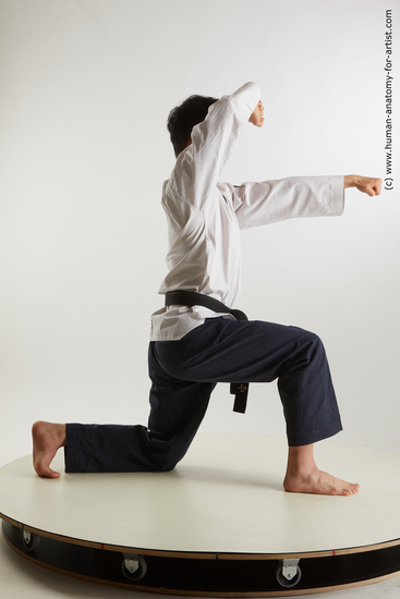 Sportswear Fighting Man Asian Kneeling poses - ALL Slim Short Kneeling poses - on one knee Black Standard Photoshoot Academic