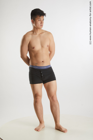 Underwear Man Asian Standing poses - ALL Slim Short Brown Standing poses - simple Standard Photoshoot Academic