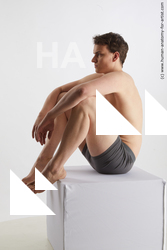 Underwear Man Sitting poses - simple Slim Short Brown Sitting poses - ALL Standard Photoshoot Academic