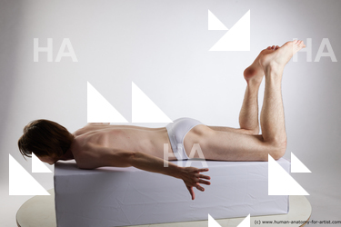 Underwear Man White Laying poses - ALL Slim Short Brown Laying poses - on stomach Standard Photoshoot Academic