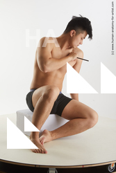 Underwear Man Asian Sitting poses - simple Slim Short Black Sitting poses - ALL Standard Photoshoot Academic