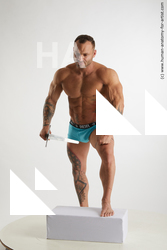 Underwear Fighting with sword Man White Standing poses - ALL Muscular Short Brown Standing poses - simple Standard Photoshoot Academic