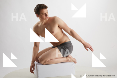 Underwear Man White Kneeling poses - ALL Slim Short Brown Kneeling poses - on both knees Standard Photoshoot Academic