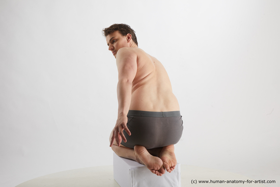 Underwear Man White Kneeling poses - ALL Slim Short Brown Kneeling poses - on both knees Standard Photoshoot Academic