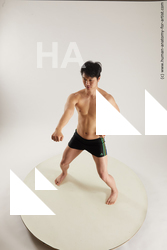 Underwear Martial art Man Asian Slim Short Black Multi angles poses Academic