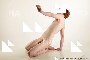 Nude Man White Kneeling poses - ALL Underweight Short Red Kneeling poses - on both knees Standard Photoshoot Realistic