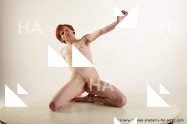 Nude Man White Kneeling poses - ALL Underweight Short Red Kneeling poses - on both knees Standard Photoshoot Realistic