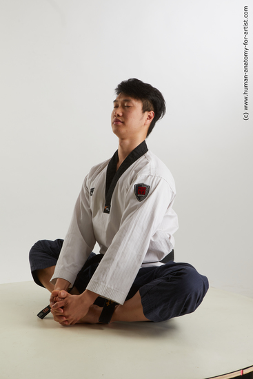 Sportswear Man Asian Sitting poses - simple Slim Short Black Sitting poses - ALL Standard Photoshoot Academic