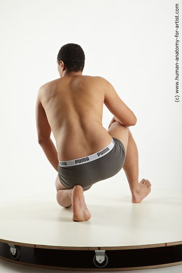 Underwear Man Black Kneeling poses - ALL Slim Short Kneeling poses - on one knee Black Standard Photoshoot Academic