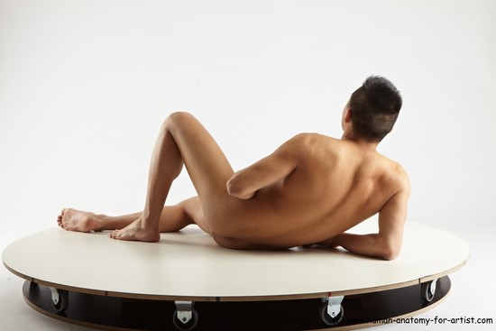 Nude Man White Laying poses - ALL Slim Short Laying poses - on side Black Standard Photoshoot Realistic