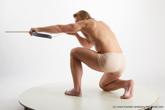 Underwear Man White Kneeling poses - ALL Athletic Medium Blond Kneeling poses - on one knee Standard Photoshoot Academic