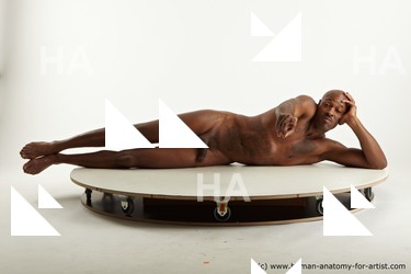Nude Man Black Laying poses - ALL Athletic Bald Laying poses - on side Standard Photoshoot Realistic