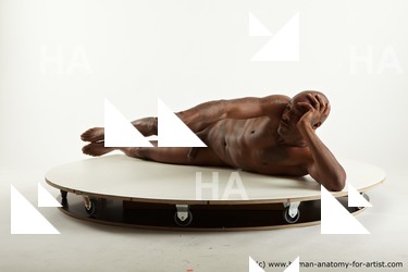 Nude Man Black Laying poses - ALL Athletic Bald Laying poses - on side Standard Photoshoot Realistic