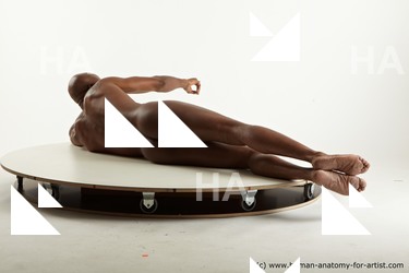 Nude Man Black Laying poses - ALL Athletic Bald Laying poses - on side Standard Photoshoot Realistic