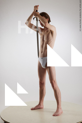 Underwear Fighting with sword Man White Standing poses - ALL Slim Short Brown Standing poses - simple Standard Photoshoot Academic Fighting poses - ALL