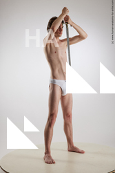 Underwear Fighting with sword Man White Standing poses - ALL Slim Short Brown Standing poses - simple Standard Photoshoot Academic Fighting poses - ALL