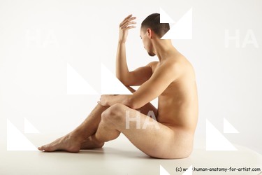Nude Man White Sitting poses - simple Slim Short Brown Sitting poses - ALL Standard Photoshoot Realistic