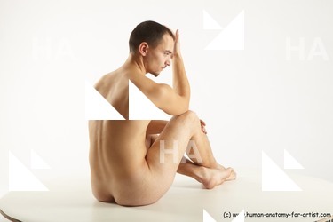Nude Man White Sitting poses - simple Slim Short Brown Sitting poses - ALL Standard Photoshoot Realistic