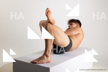 Underwear Man White Laying poses - ALL Athletic Short Brown Laying poses - on side Standard Photoshoot Academic