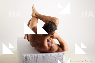 Underwear Man White Laying poses - ALL Athletic Short Brown Laying poses - on side Standard Photoshoot Academic