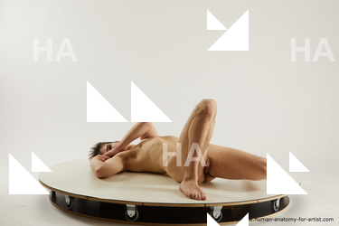 Nude Man White Laying poses - ALL Slim Short Brown Laying poses - on back Multi angles poses Realistic