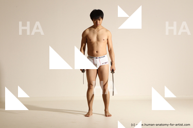 Underwear Fighting with sword Man Asian Standing poses - ALL Slim Short Black Dynamic poses Academic Fighting poses - ALL