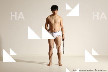 Underwear Fighting with sword Man Asian Standing poses - ALL Slim Short Black Dynamic poses Academic Fighting poses - ALL