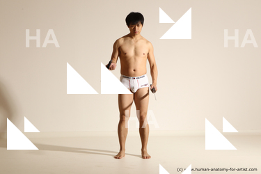 Underwear Fighting with sword Man Asian Standing poses - ALL Slim Short Black Dynamic poses Academic Fighting poses - ALL