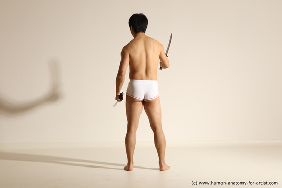 Underwear Fighting with sword Man Asian Standing poses - ALL Slim Short Black Dynamic poses Academic Fighting poses - ALL