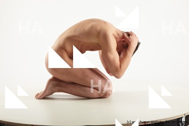 Nude Man White Kneeling poses - ALL Slim Short Brown Kneeling poses - on both knees Standard Photoshoot Realistic