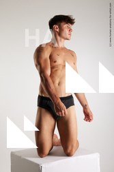 Underwear Man White Kneeling poses - ALL Athletic Short Brown Kneeling poses - on both knees Standard Photoshoot Academic