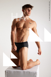 Underwear Man White Kneeling poses - ALL Athletic Short Brown Kneeling poses - on both knees Standard Photoshoot Academic
