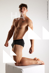 Underwear Man White Kneeling poses - ALL Athletic Short Brown Kneeling poses - on both knees Standard Photoshoot Academic