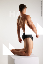 Underwear Man White Kneeling poses - ALL Athletic Short Brown Kneeling poses - on both knees Standard Photoshoot Academic